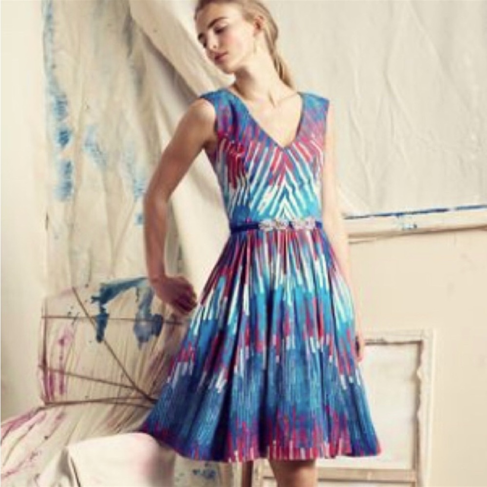 Anthropologie Blue and Red Gallery Row Plenty by Tracy Reese Dress Sz 2 XS